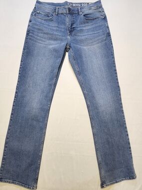Devil-Dog Dungarees Mens 36x34 Relaxed Boot Cut Denim Blue Stretch Jeans Marines